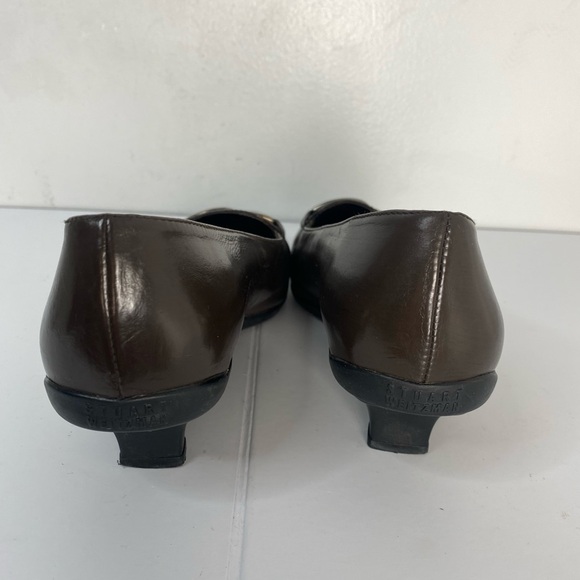 Stuart Weitzman Dark Brown Leather Pump Heel Loafers w Hardware Accent - Picture 4 of 6
